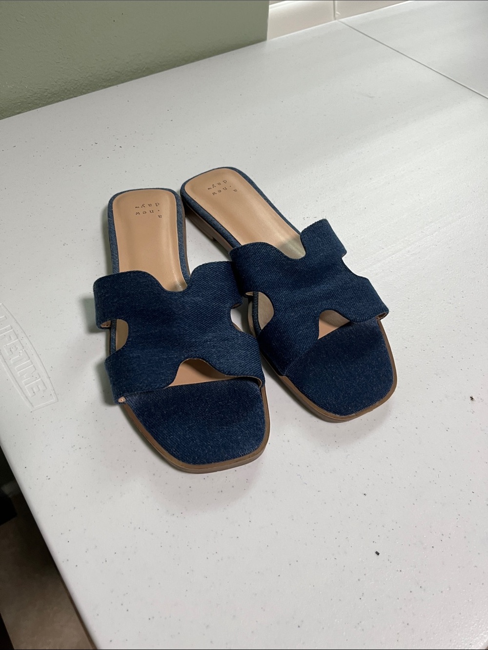 a new day Denim Cutout Slide Sandals - Navy